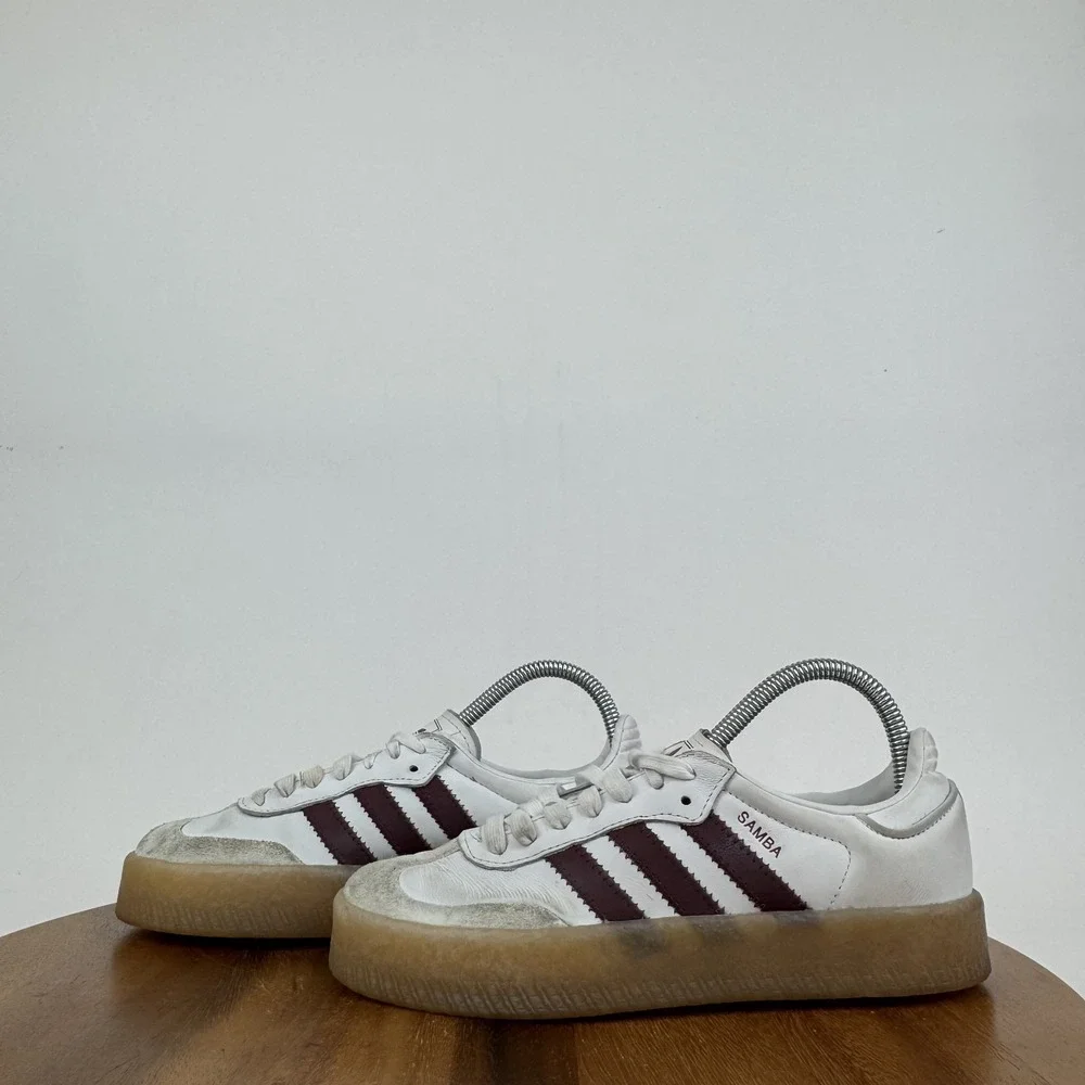 Womens Adidas Sambae White Shadow Red Leather Casual Comfort Sneakers Size 5.5 M - Picture 2 of 8